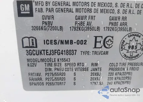 2015 Chevrolet Silverado 1500 High Country from USA, damaged, VIN 3GCUKTEJ3FG418037